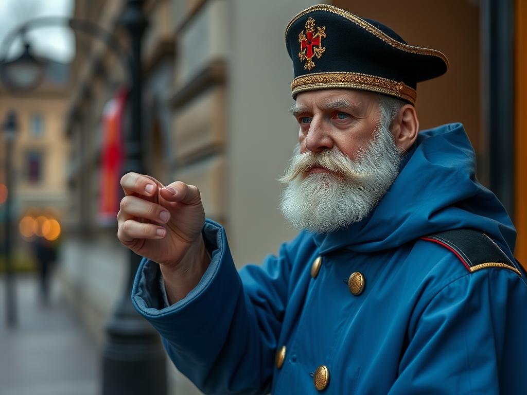 Ein Mann Mi Einem Roten Halstuch Und Weißen Turnschuhen Sitzt