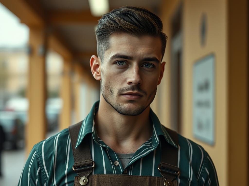 Café Restaurant Mit Ein Mann Der Mantel An Hat Und Ein Großes