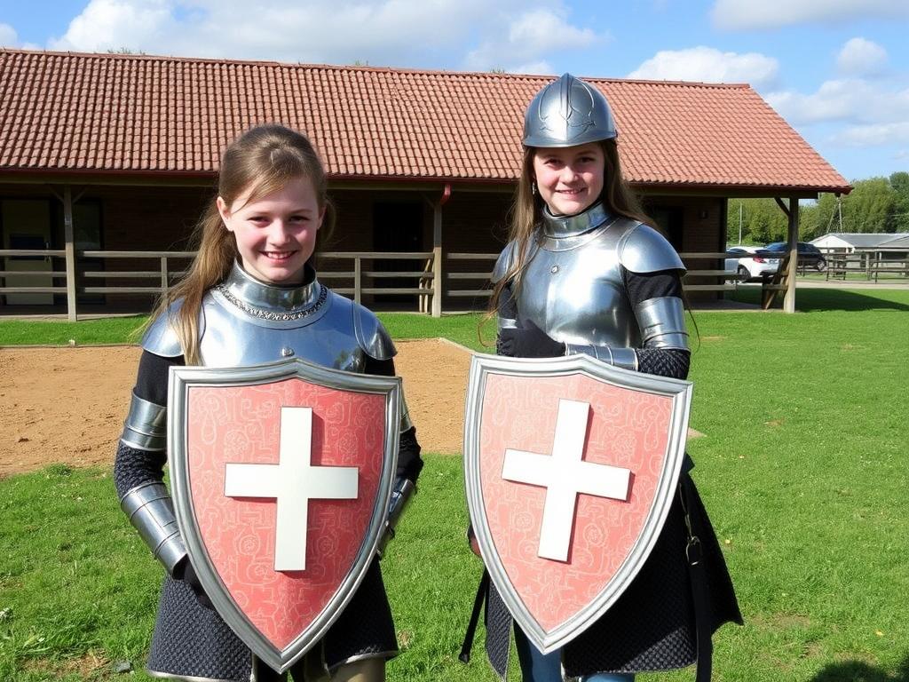Deux Belles Jeunes Soldates En Cuirasses Brillantes Aident Leur