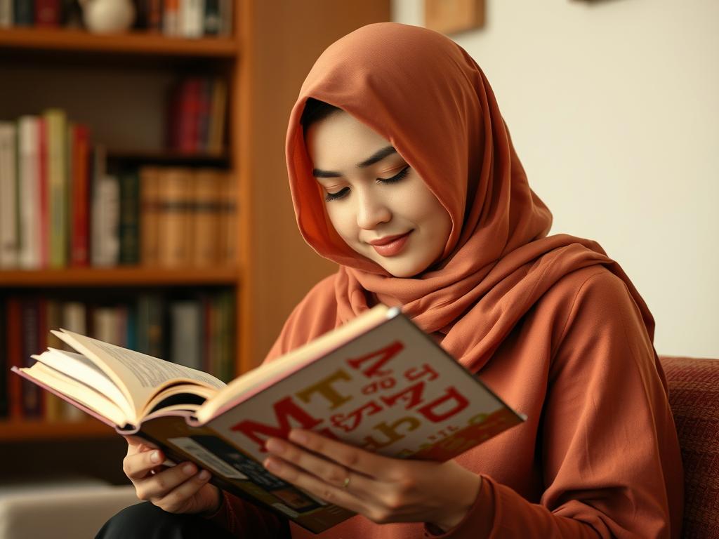 Sebuah Wanita Dengan Hijab Berwarna Biru Dan Seorang Pria