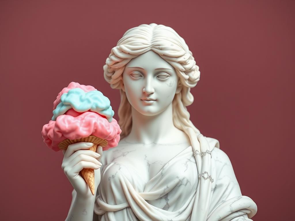 Greek Marble Statue Pink Clouds European Flag