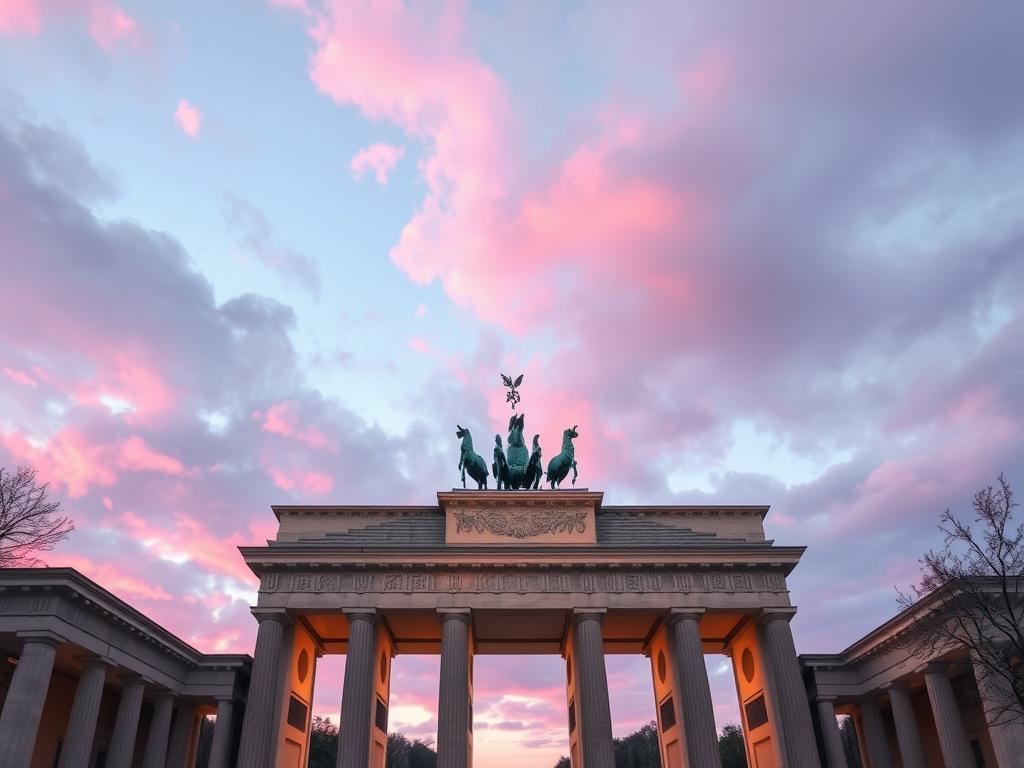 Greek Marble Statue Pink Clouds European Flag