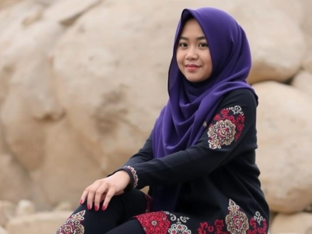 Sebuah Wanita Dengan Hijab Berwarna Biru Dan Seorang Pria