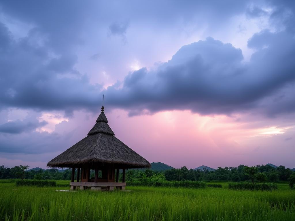 Pemandangan Dari Atas Gunung Sunda Yang Di Penuhi Dengan Awan