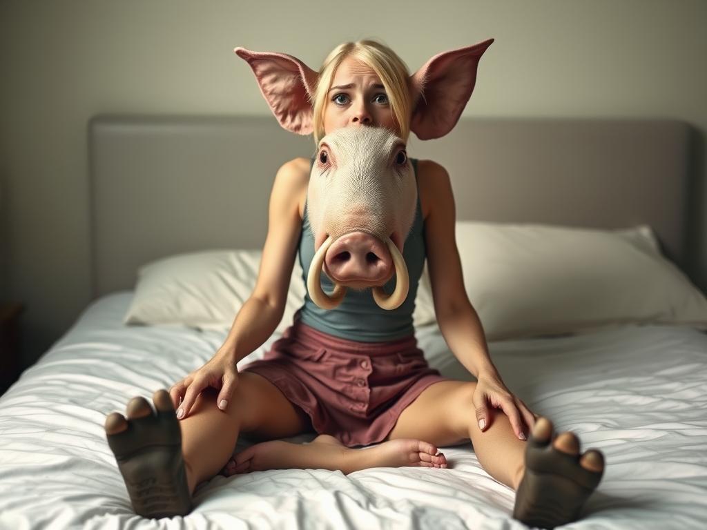 Smiling Girl With Pigtails Wearing A Tiny String-knicker With