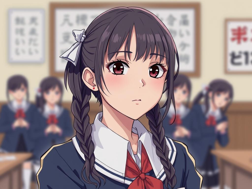 Smiling Girl With Pigtails Wearing A Tiny String-knicker With