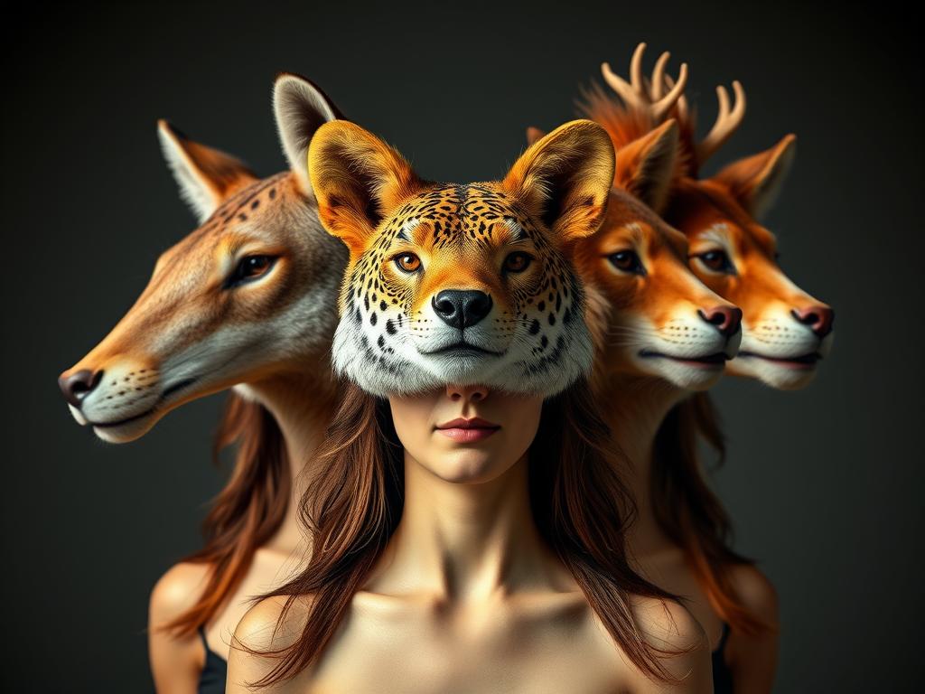 The Woman Is Looking At Herself In The Mirror; Her Dark Smiling