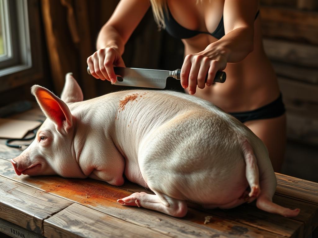 Ein Rosa Schwein Auf Dem Ein Süßer Koboldmaki Mit Großen