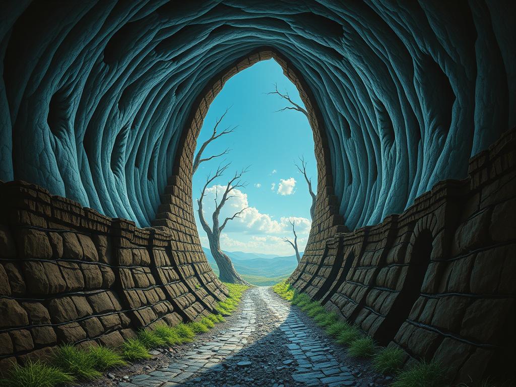 A Surreal Mystical Landscape Where All Structures And Objects