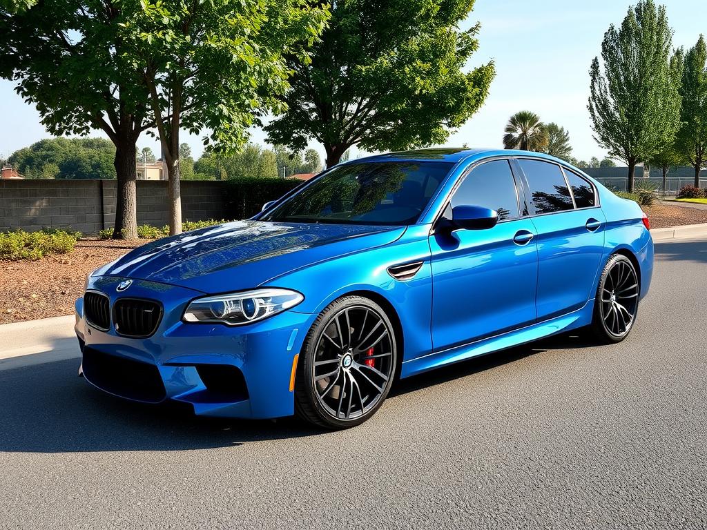 یک Bmw X1 از نمای سه رخ جلو که یک گیتار