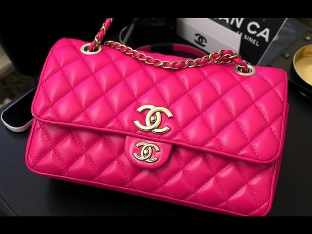 A Glamorous Product Shot Of A Chanel Handbag On A Glossy Glass