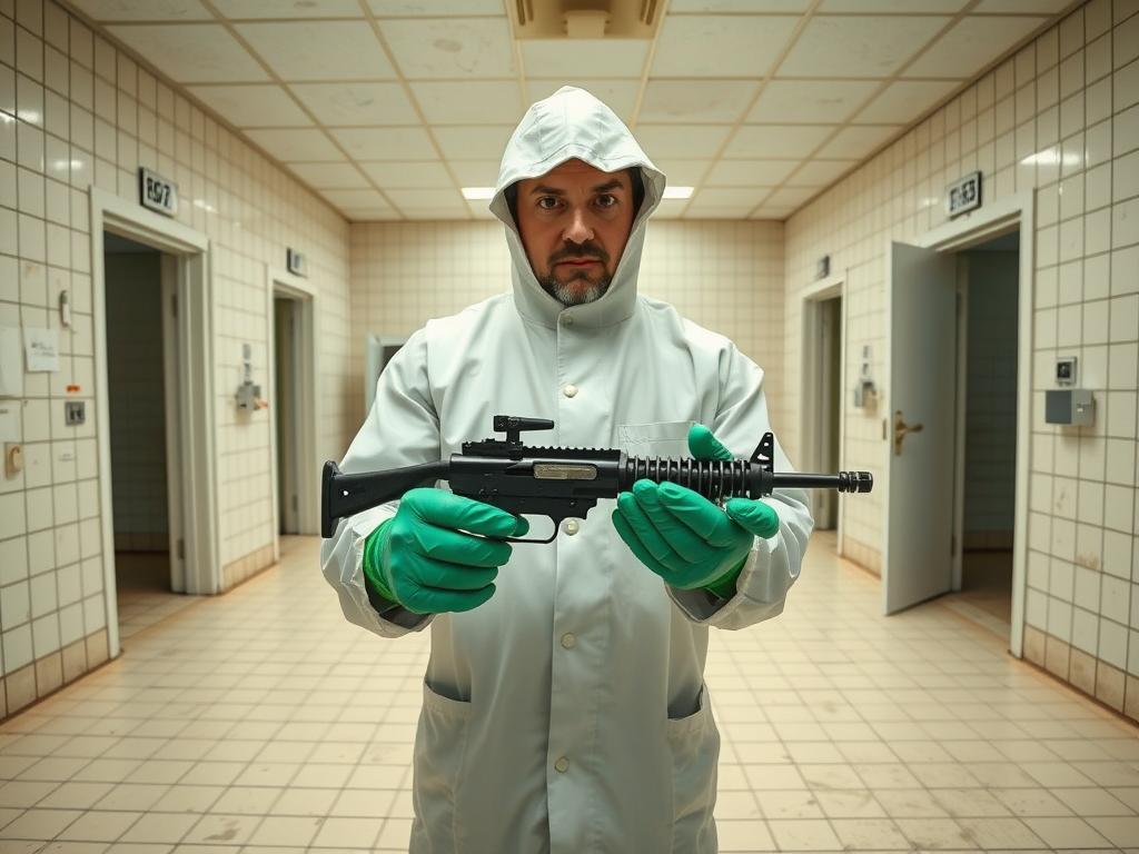 Creami Un Topo Bianco Con Un Coltello In Mano Che Rincorre Un