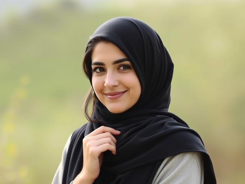 Sebuah Wanita Dengan Hijab Berwarna Biru Dan Seorang Pria