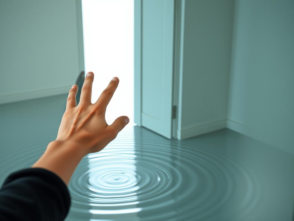 Image Of A Person Walking Alone On A Dark Path But Guided By