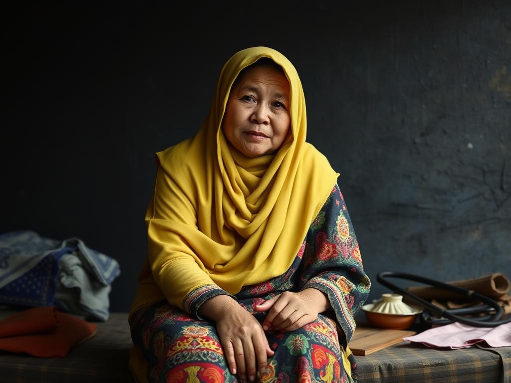 Sebuah Wanita Dengan Hijab Berwarna Biru Dan Seorang Pria