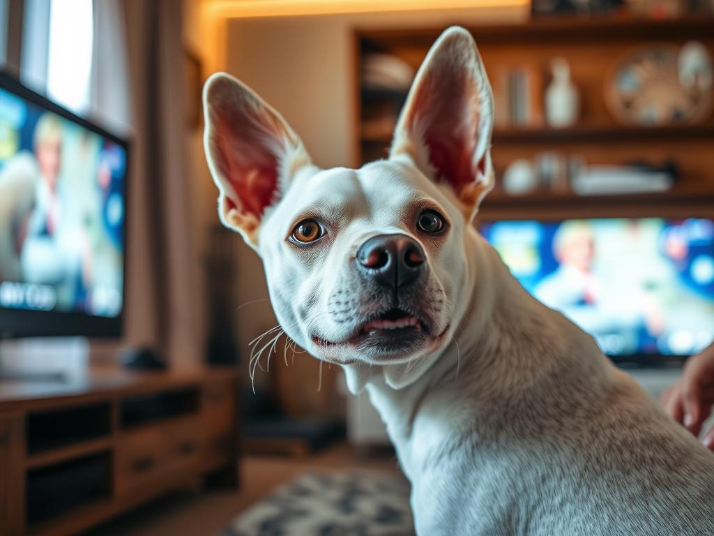Perro Labrador Con Gorro De Navidad Viendo La Television Frente